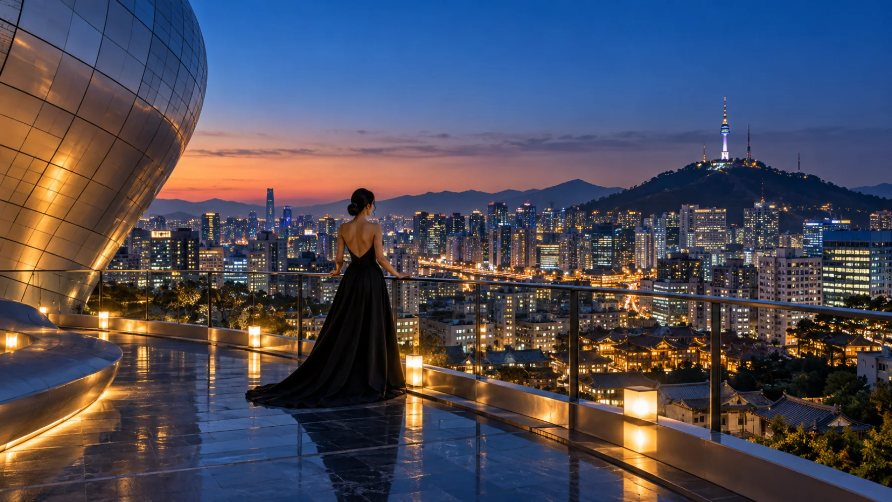 서울 야경을 배경으로 한 DDP 테라스
